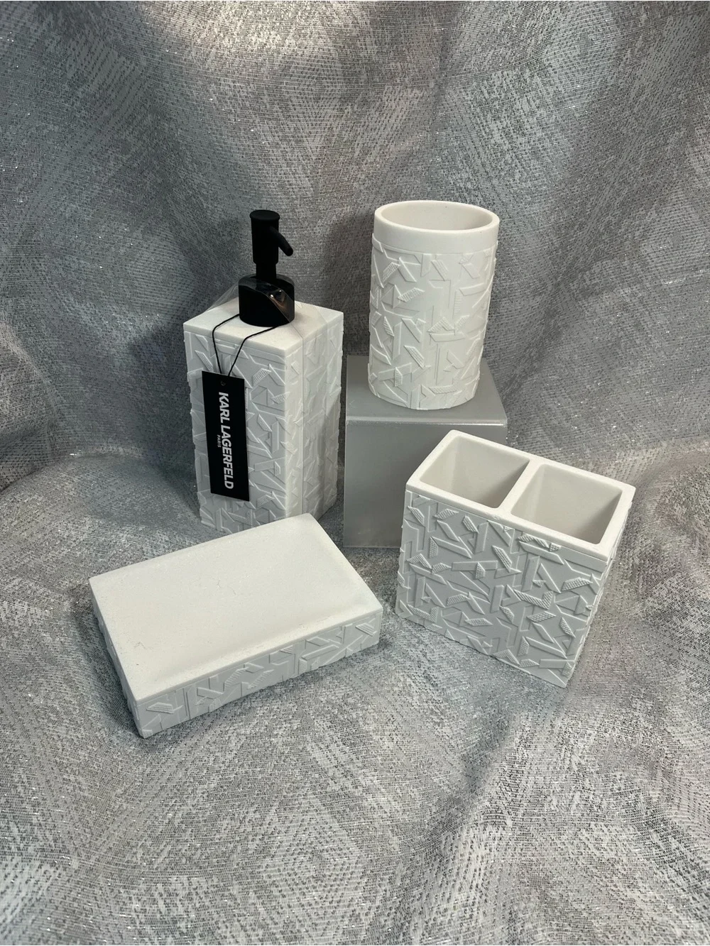 Karl Lagerfeld White Textured Bath Vanity Set